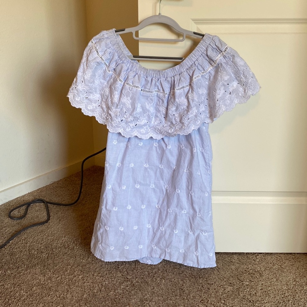 Off the shoulder light blue dress